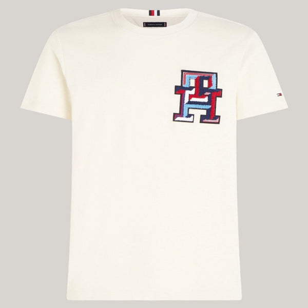 Tommy Hilfiger T-shirt T-shirt Uomo Macrologo Monogram Panna - Francavilla Moda